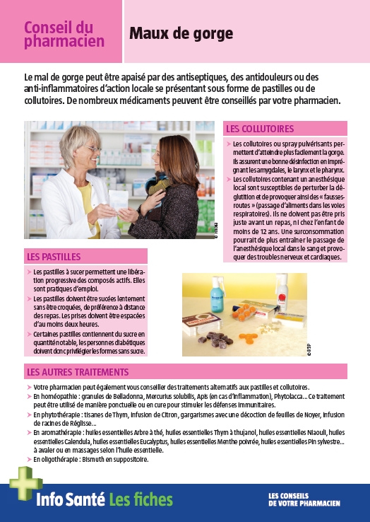 Les nouvelles fiches Info Santé : Conseils du pharmacien